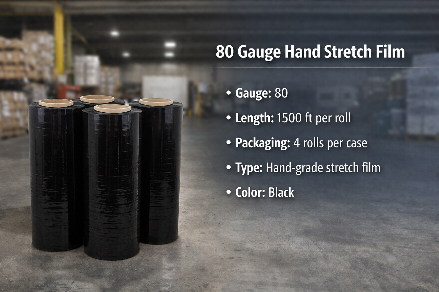 Black Stretch Wrap (80 Hand Gauge) (1500ft)